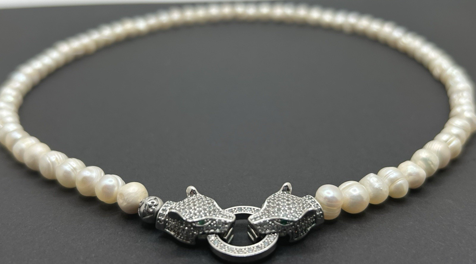 Nialaya White Pearl Necklace 20 inches w/ Silver Panther Clasp