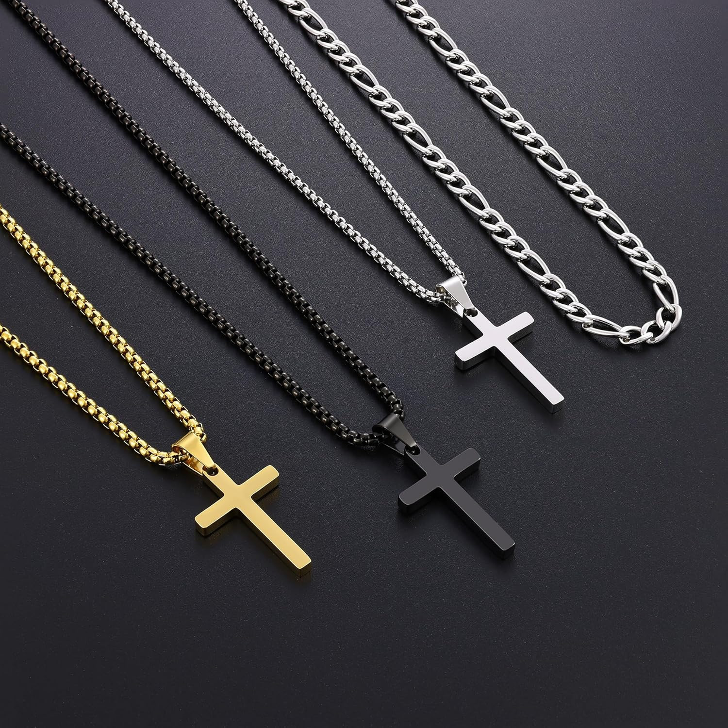 2 Pcs Cross Necklace Chain for Men, Stainless Steel Pendant | Layered Cross Chai