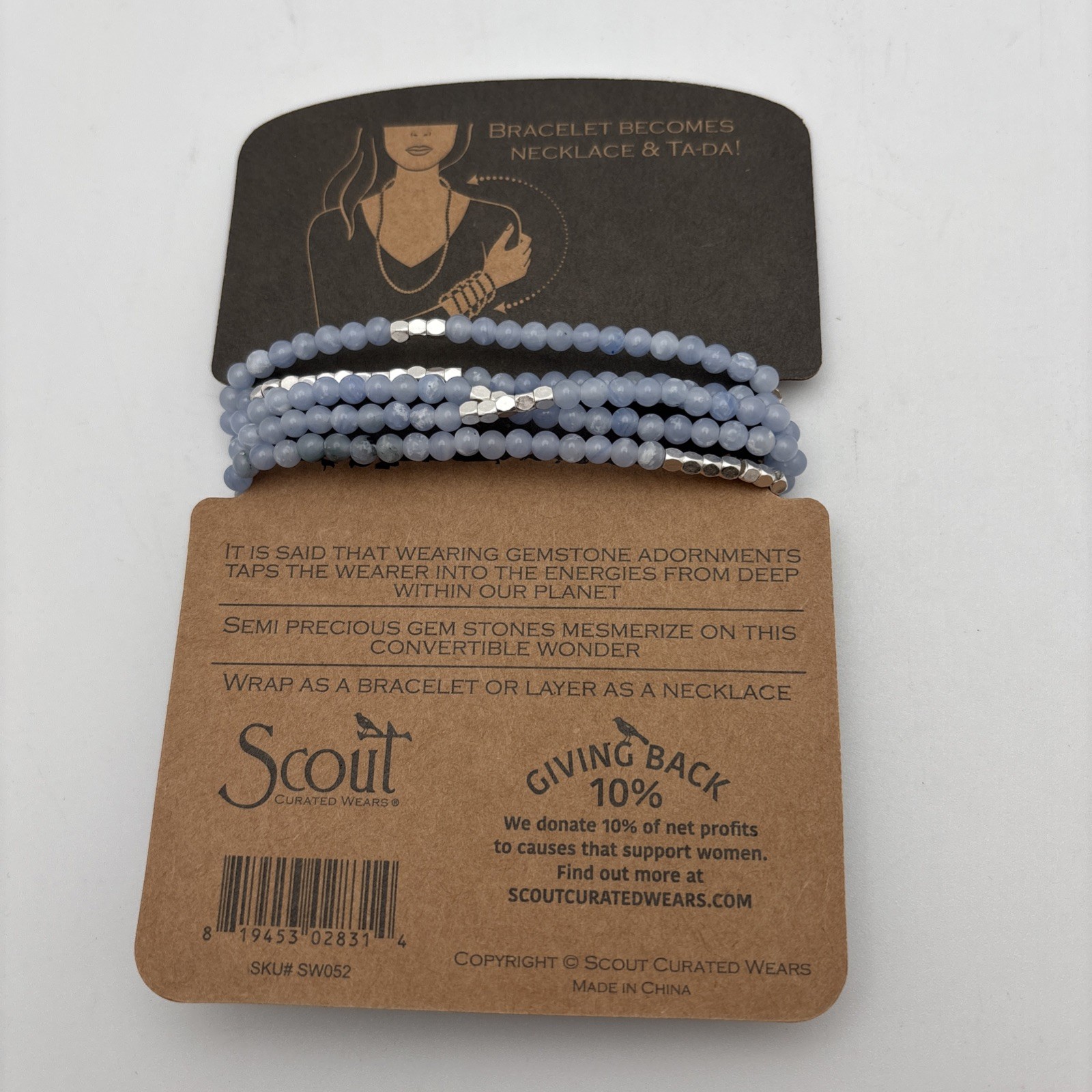 Scout Stone Wrap Blue Lace Agate/Silver – Stone of Clarity Necklace to Bracelet