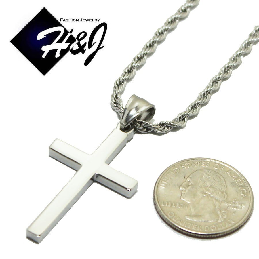 18″20″24″30″Stainless Steel 2.5/3.5mm Silver Rope Chain Plain Cross Pendant*P29