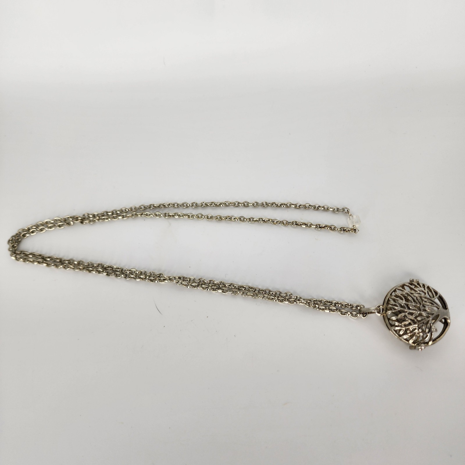 Filigree Tree of Life Locket Necklace Harmony Bell Pendant Silver Tone