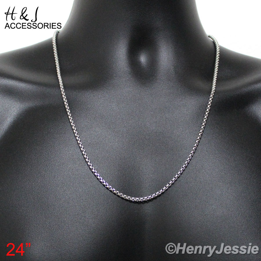 18-40″MEN Stainless Steel 4mm Silver Smooth Classic Box Link Chain Necklace*A120