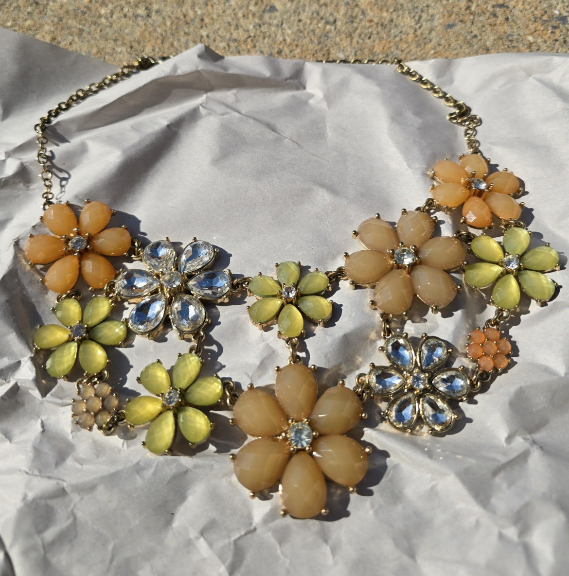 Multicolor Floral Rhinestone Statement Bib Necklace Crystal Cluster Accents