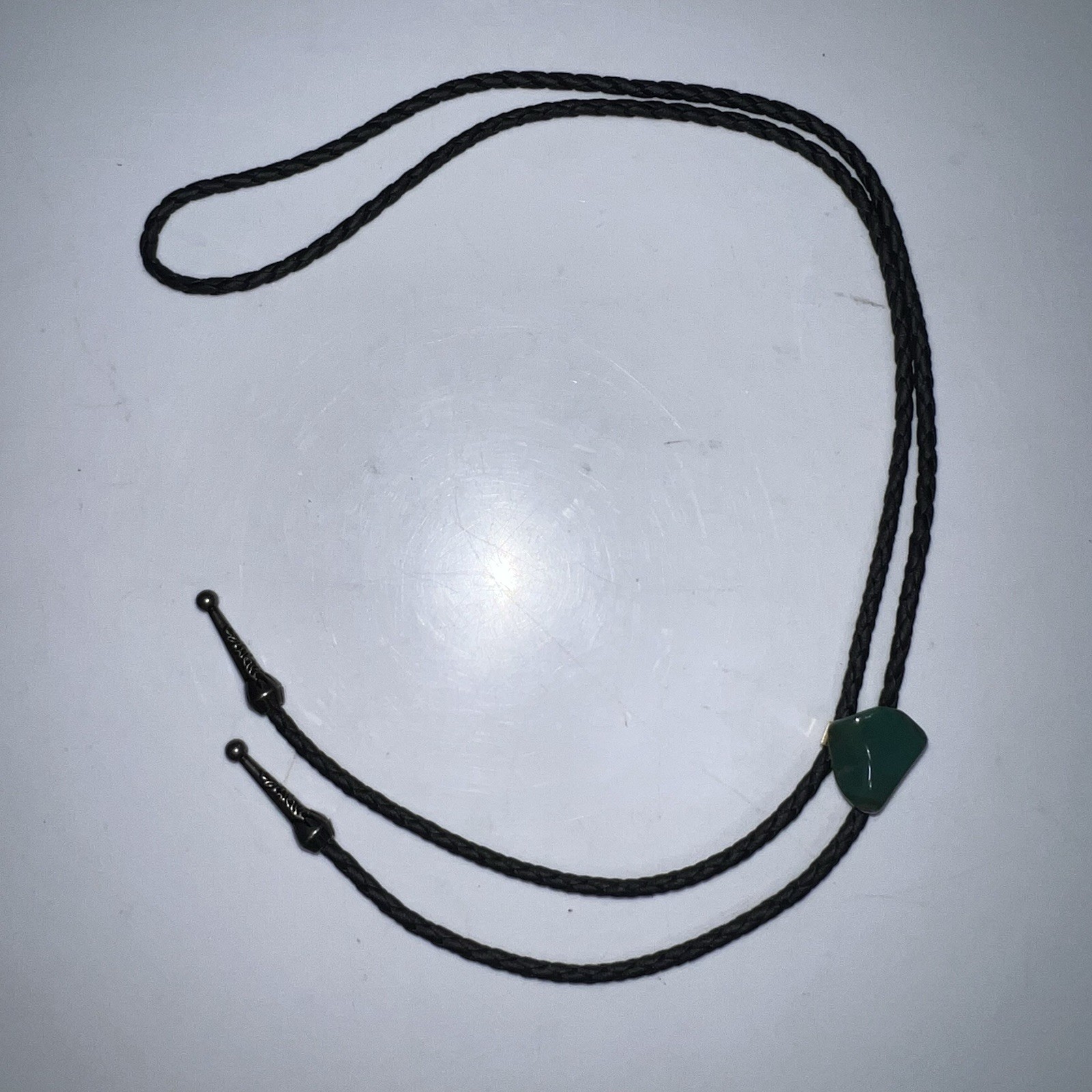 Green Gem Bolo Tie Handmade Braided Vegan Faux Leather Boho Western Necklace