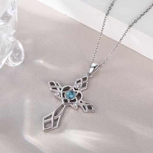 925 Sterling Silver Turquoise Cross Necklace Pendant 34x26mm Celtic A