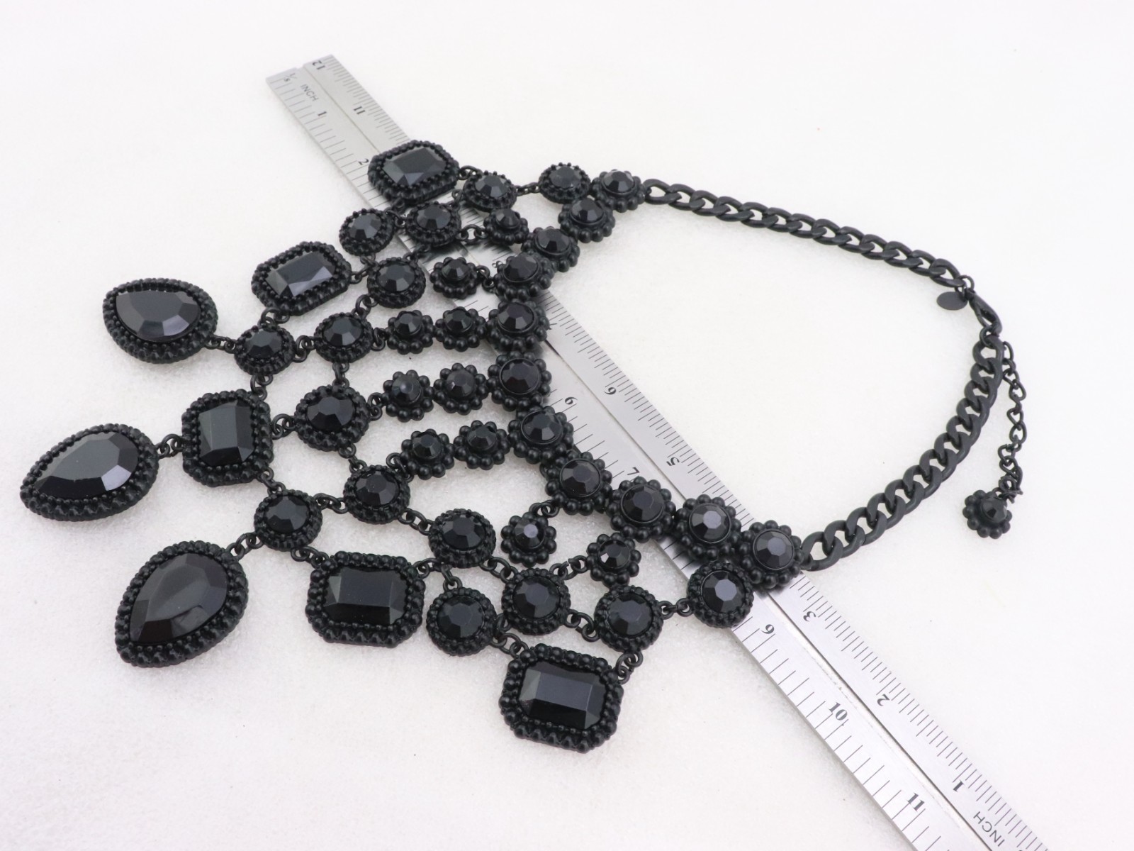 17-20″ ZARA Black Crystal Glass Rhinestone Bib Metal Chain Necklace