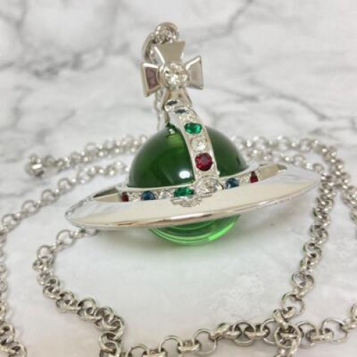 【In Box/Drawstring】Medium Orb Necklace Green Silver Top 6.5cm