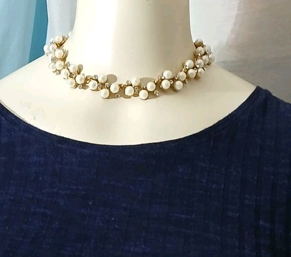 Betsey Johnson Faux Pearl and Rhinestone Cluster Collar Necklace Coquette…