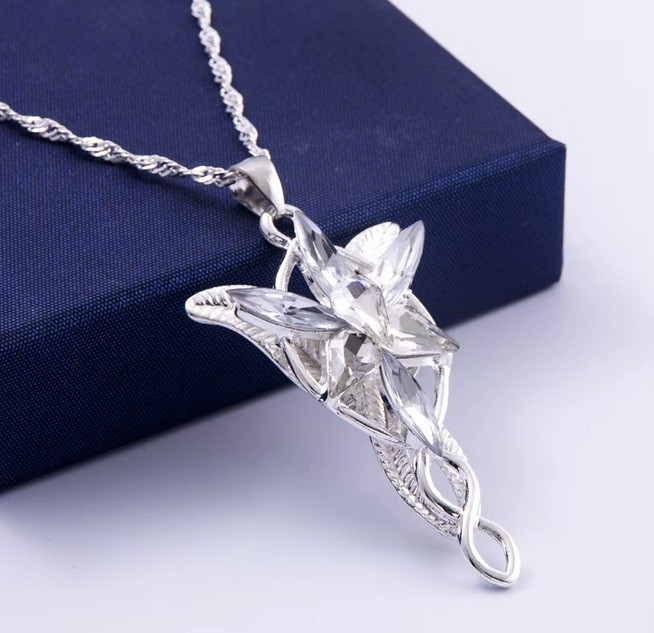 LOTR Arwen Evenstar Pendant Necklace Silver Fantasy Elven Style