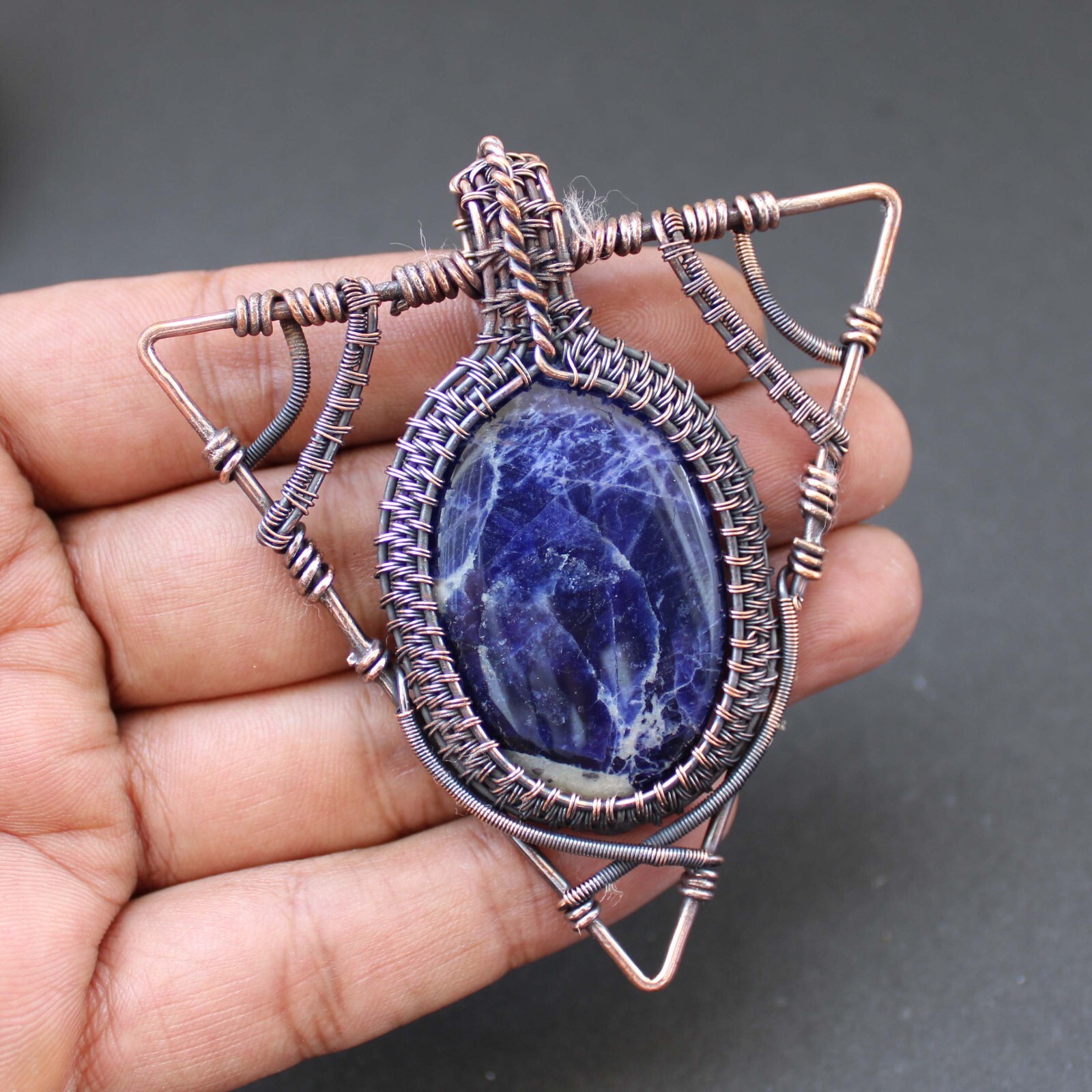 Sodalite Gemstone Pendant Copper Wire Wrapped Pendant Handmade Wire Wrap Jewelry