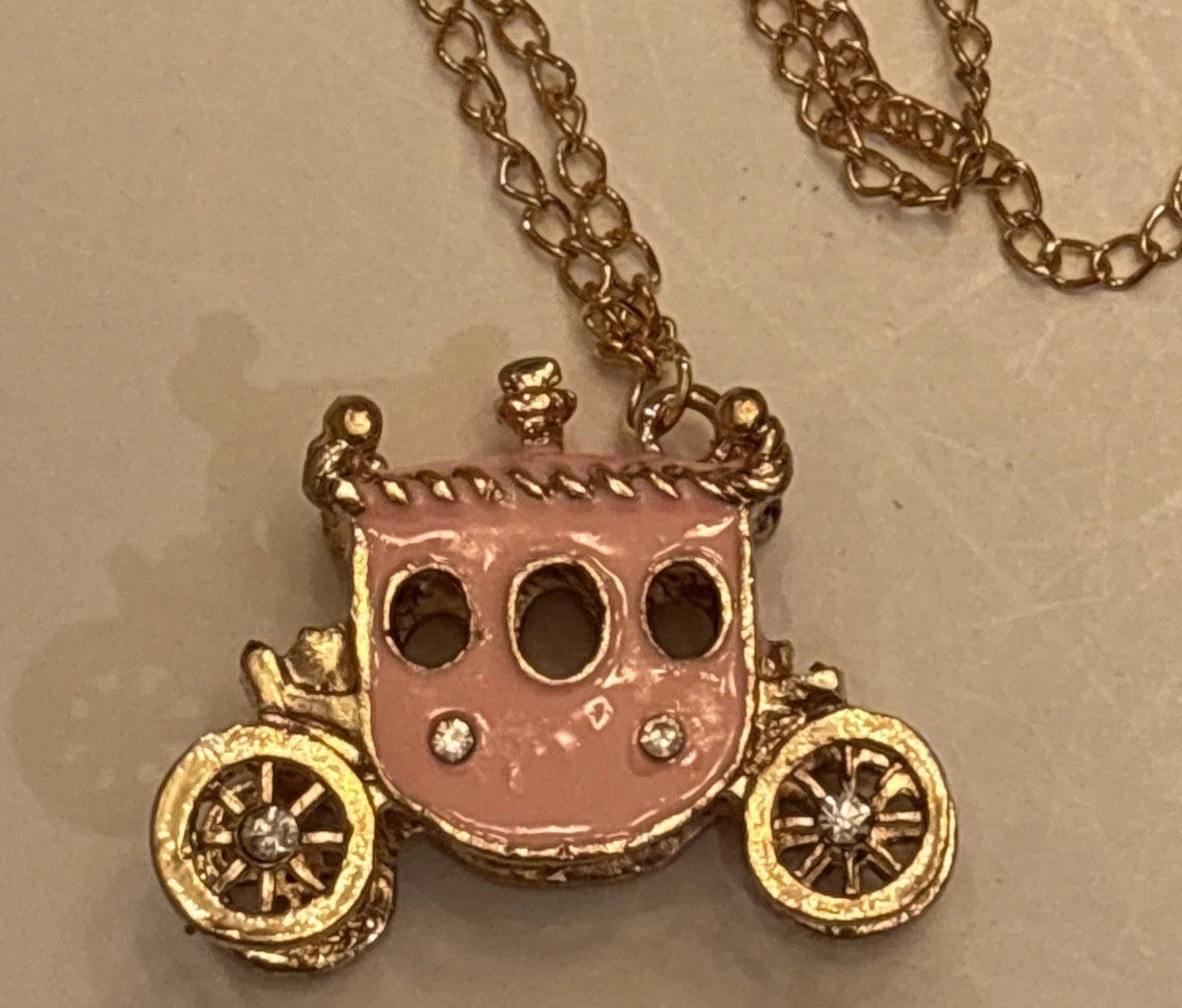 Pink Carriage 3D Pendant Chain Necklace Pink And Gold Princess
