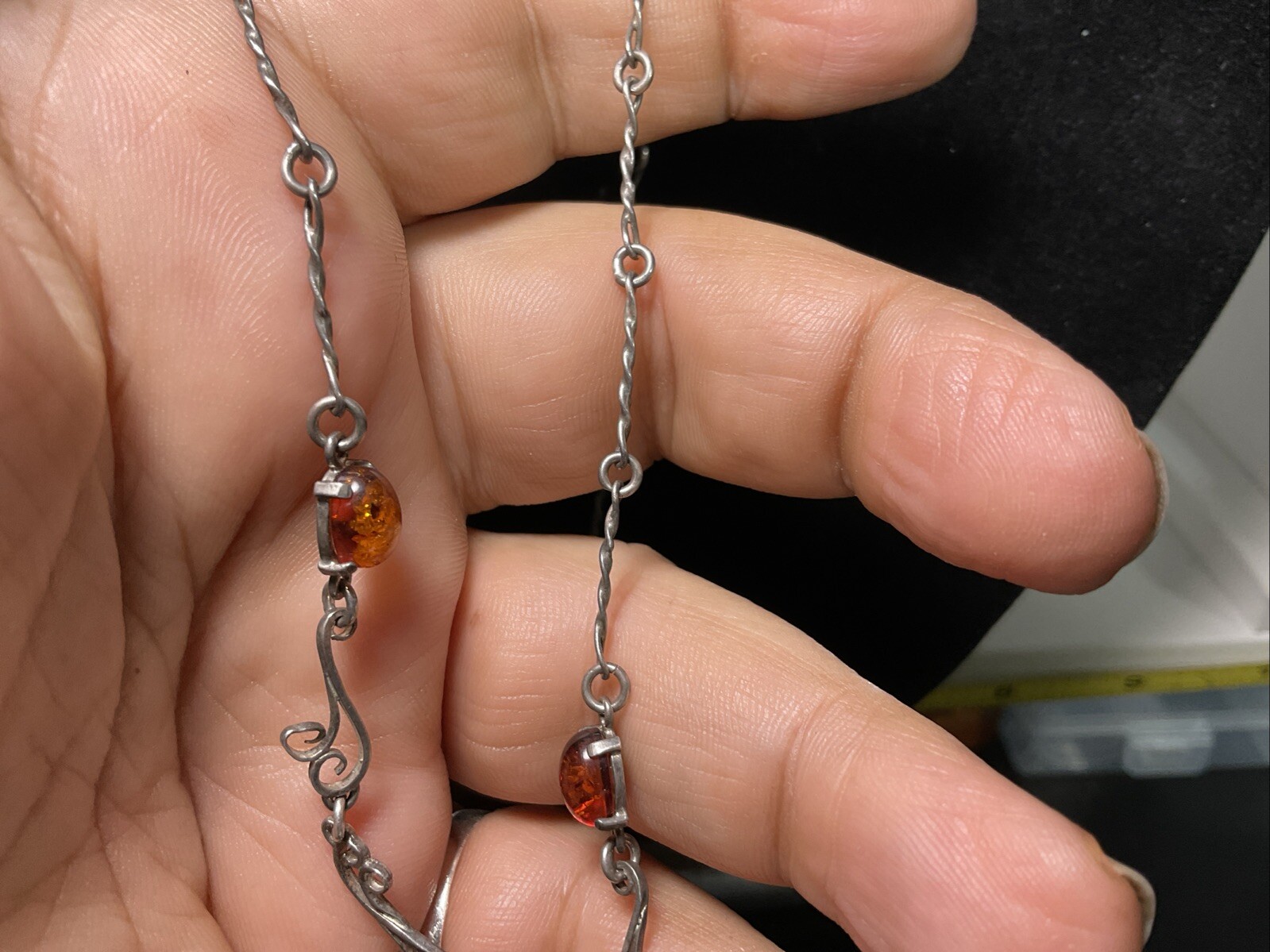 Vintage Set of Necklace and earrings Amber pendant on necklaces.9 Gram￼16 Inch