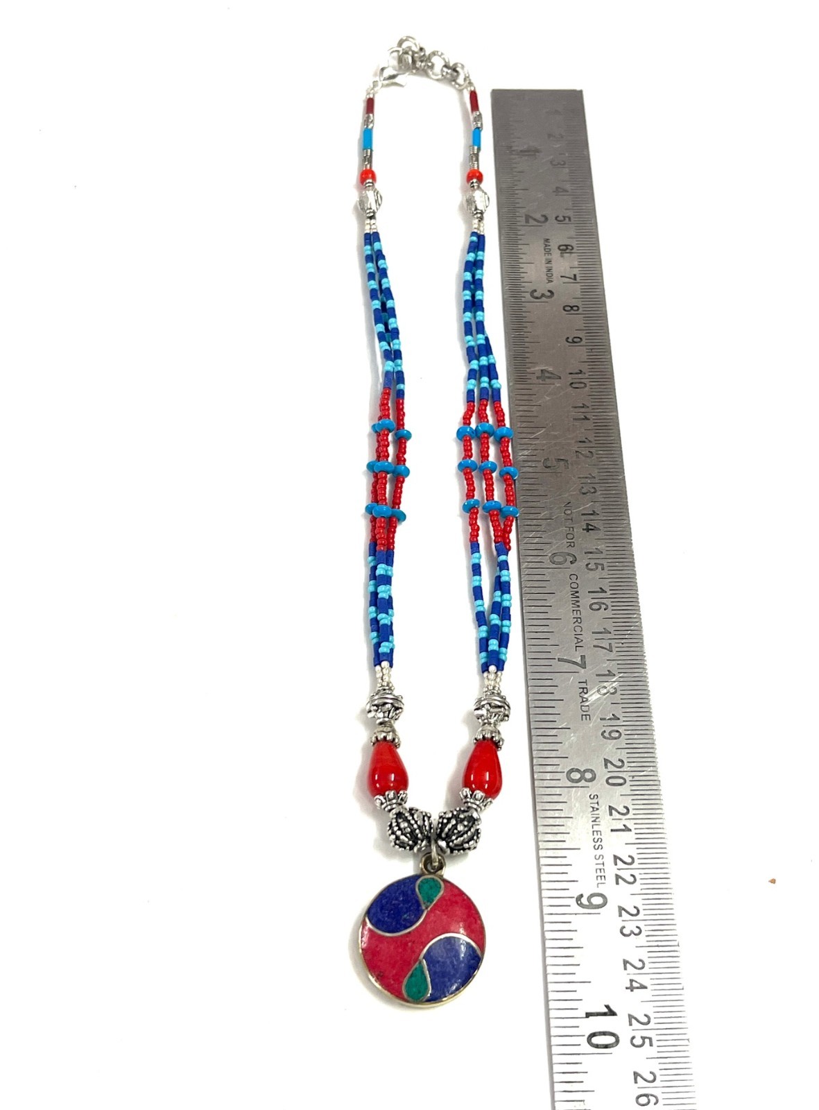 Ethnic Coral Lapis Gemstone Tibetan Art Deco Necklace Jewelry, 17 inch Adjus