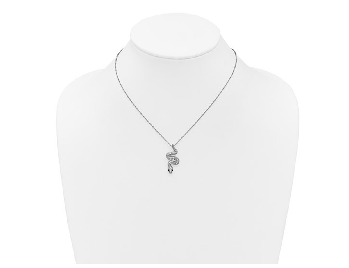 Sterling Silver Snake Pendant with Black and White Synthetic Cubic Zirconias
