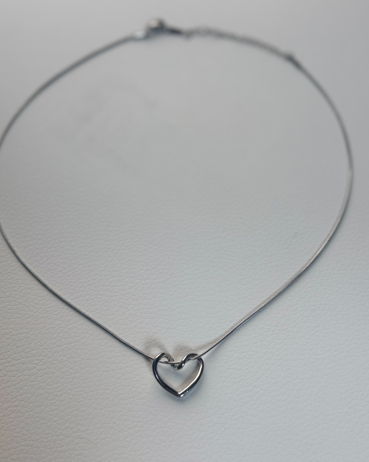 Minimalist Silver Tone Open Heart Pendant Necklace, 18 in, Titanium Steel