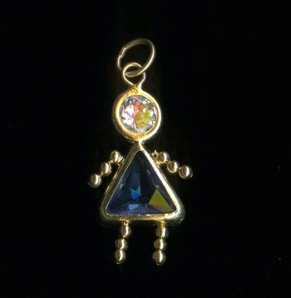 New 14K 20mm Solid Yellow Gold Trillion Blue CZ Girl Figurine Pendant Charm (UX