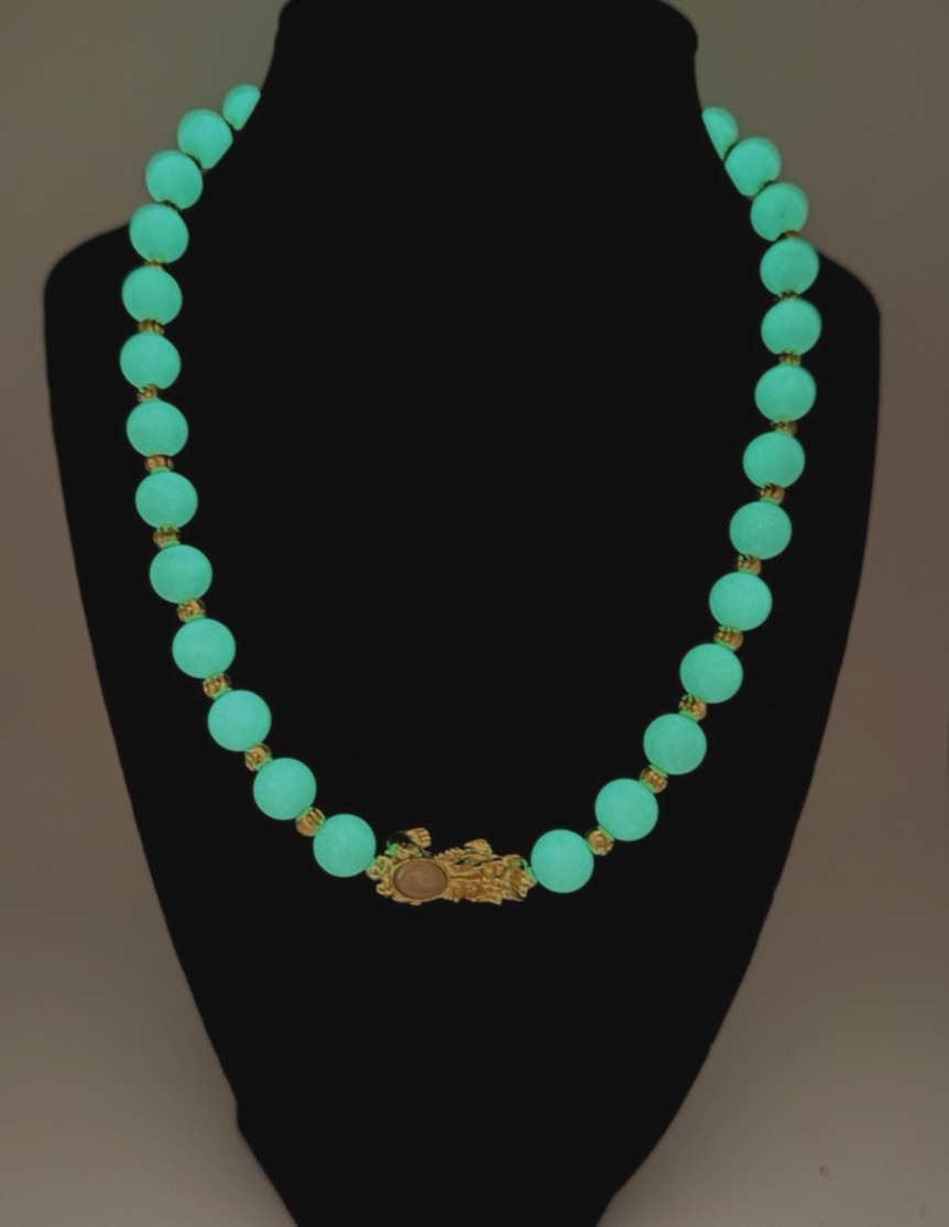 Luminous Agate Pixiu Beaded Necklace for Luck Healing Wealth Gift 18-20 inches