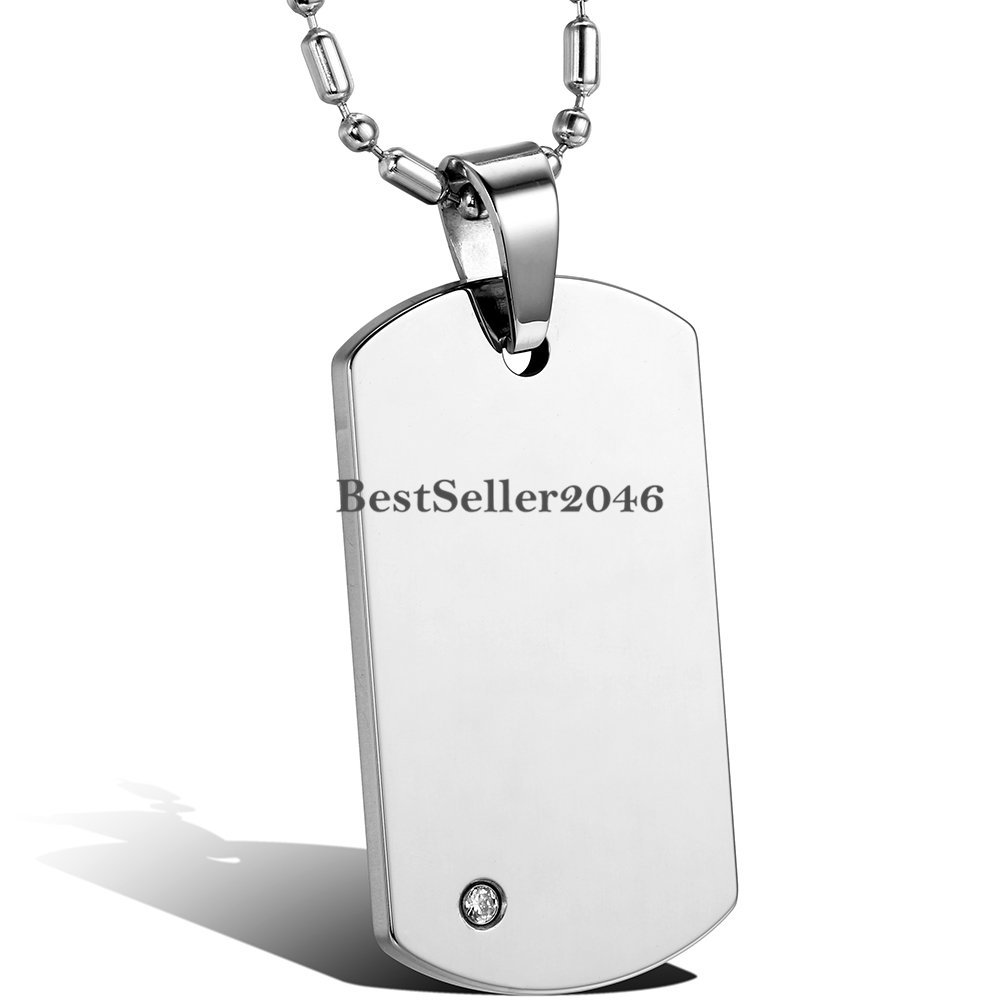 Men Boys Polished Tungsten Carbide Dog Tag Pendant Stainless Steel Necklace 22″