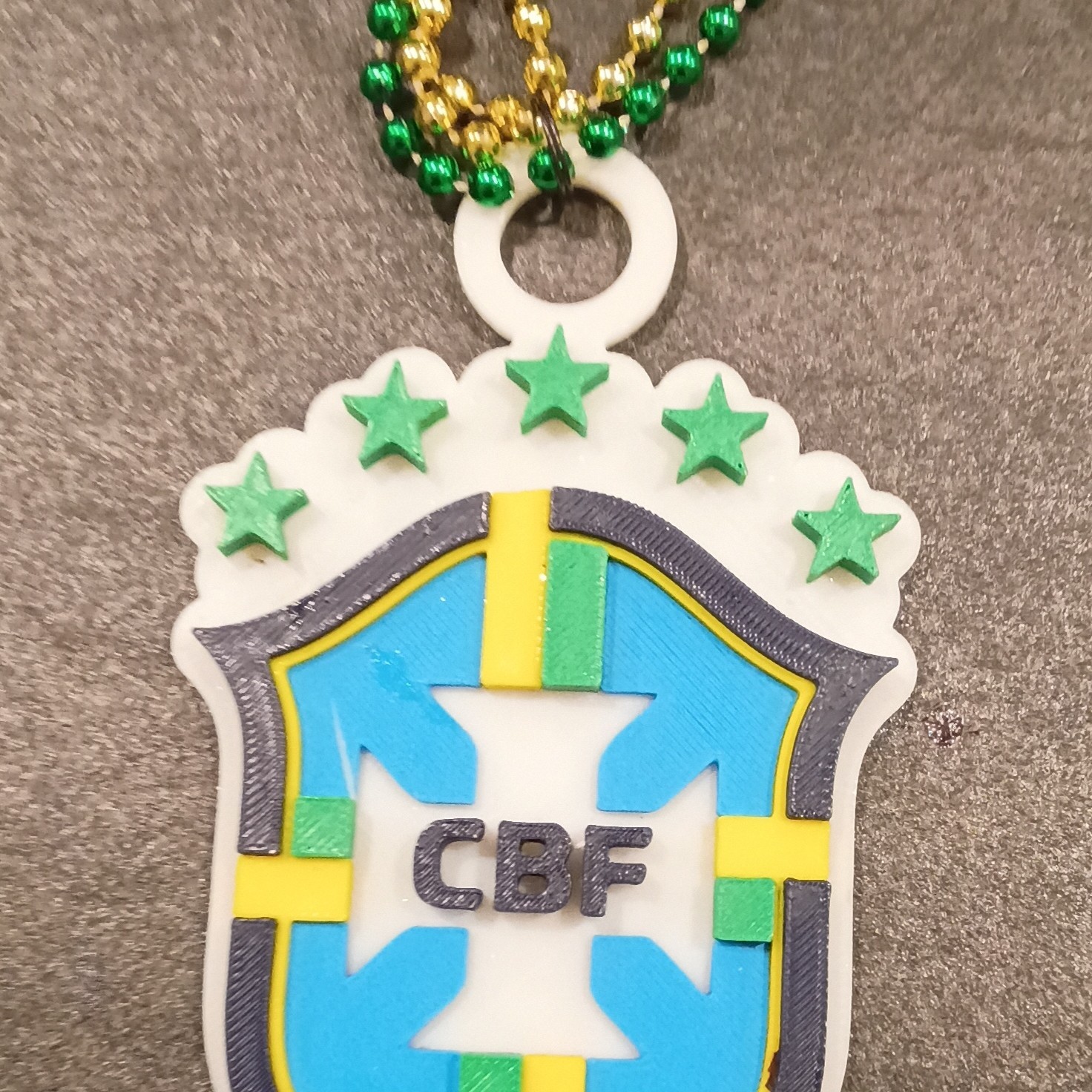 CBF/Brazil Shield Charm Pendant Necklace Green Gold Bead Ball Chain Sports Theme