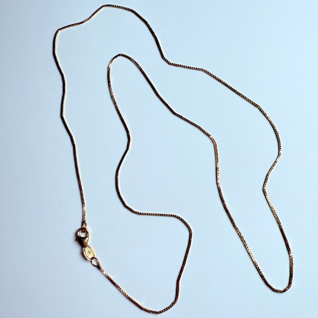 14K Solid Yellow Gold 1mm Venetian Square Box Chain Necklace Italy 23.5″