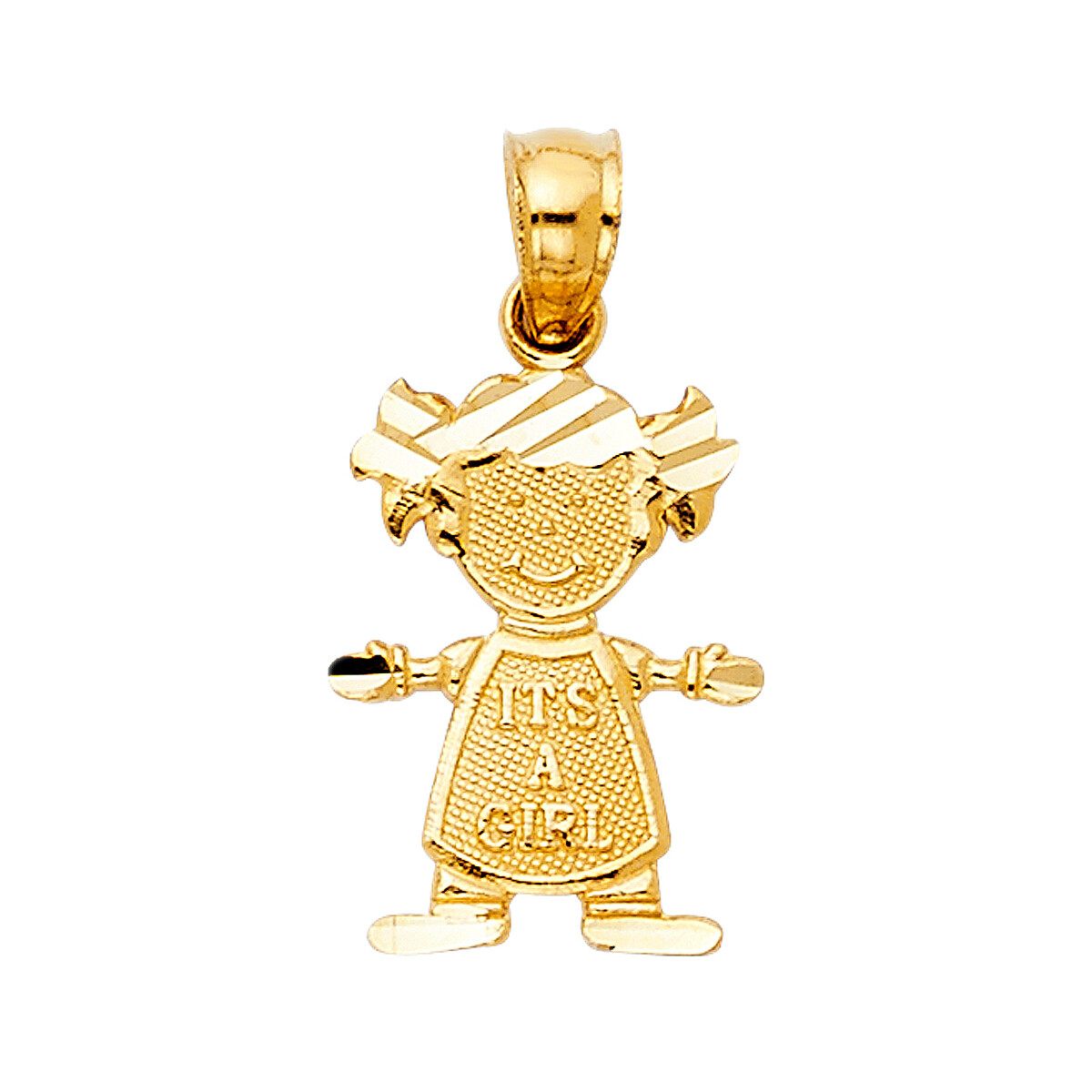 14k Yellow Gold Girl Pendant with 0.8 mm Square Wheat Chain 16″ 18″ 20″ 22″ 24″