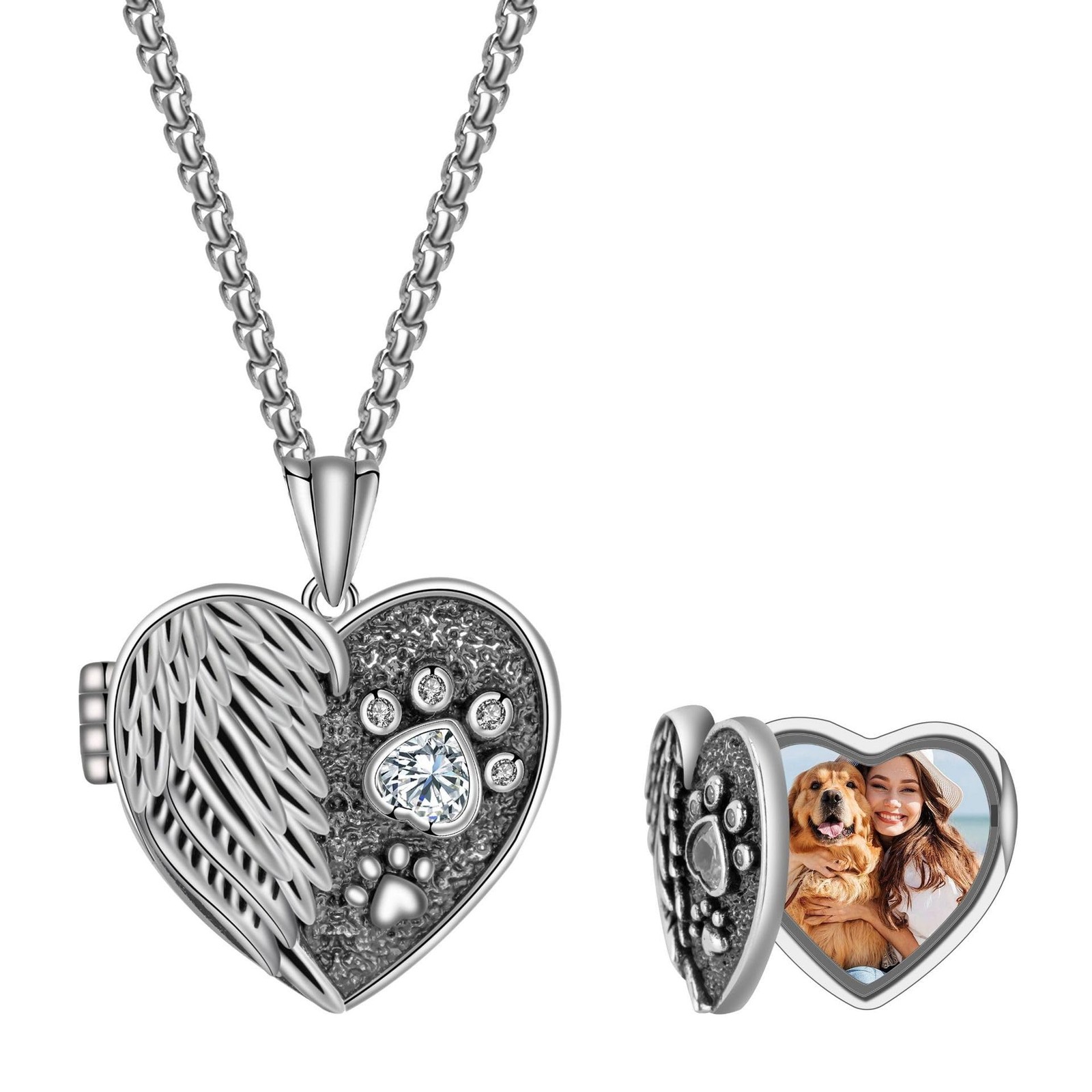 925 Sterling Silver Heart Dog Paw Locket Necklace,That Holds Pictures Persona…