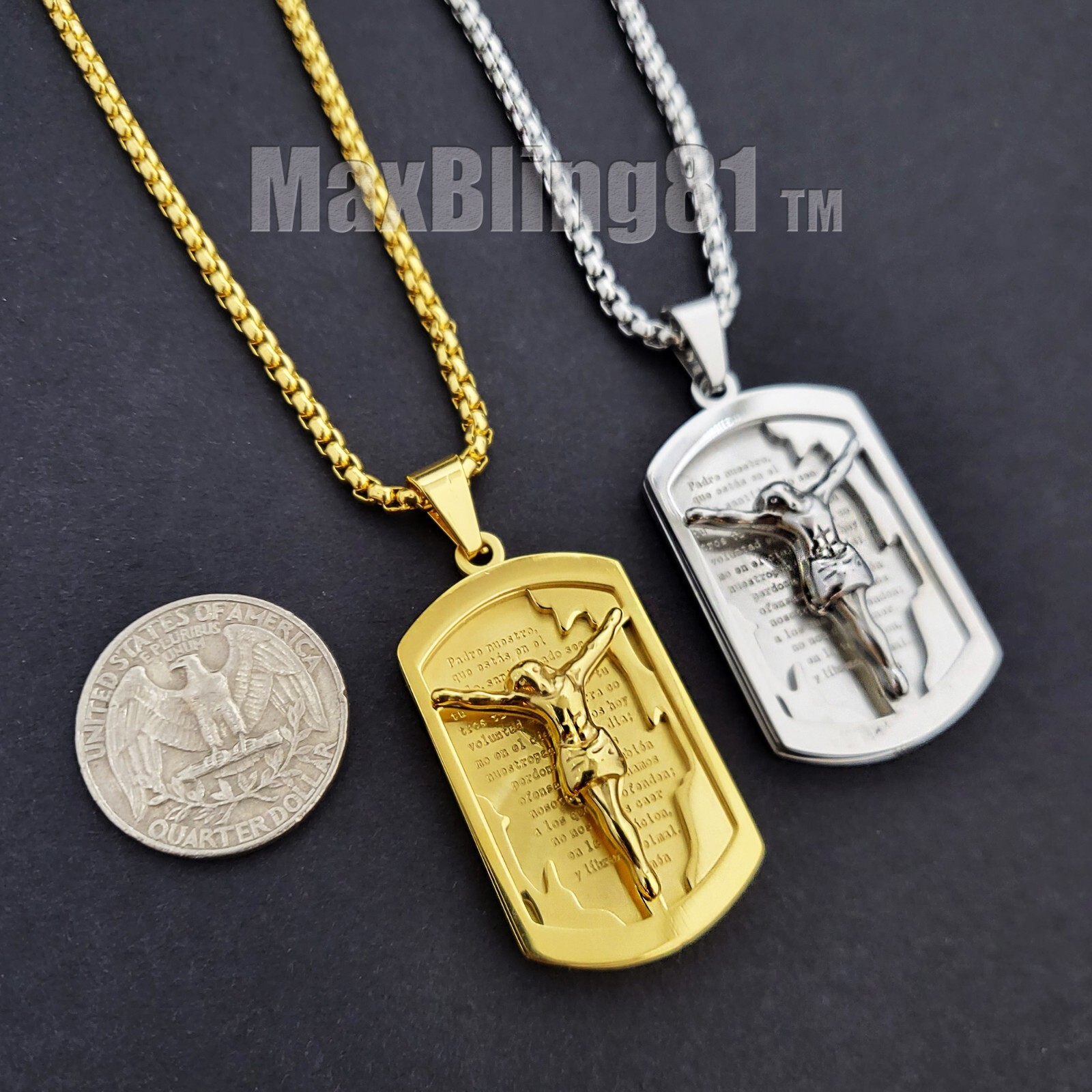 HIP HOP STAINLESS STEEL JESUS DOG TAG PENDANT 4mm 24″ ROLO LINK CHAIN NECKLACE