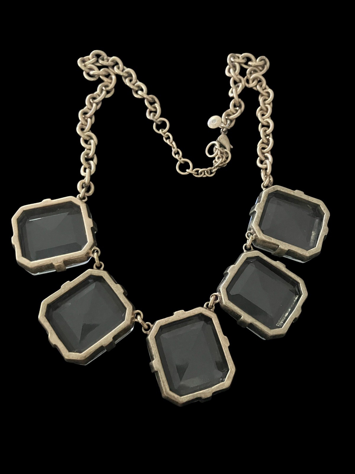 J Crew 5 Crystal Emerald Cut Bezel Set Stones Necklace 17”- 20” EUC