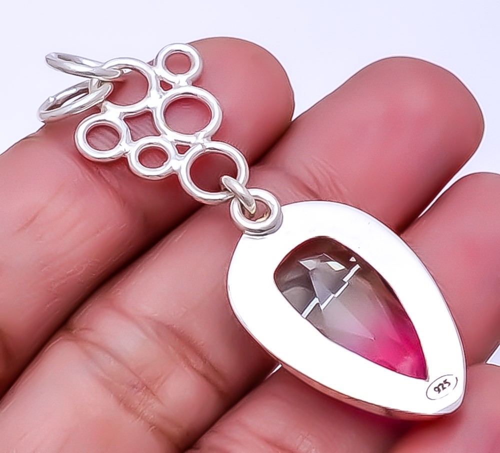 Bi Color Tourmaline 925 Sterling Silver Pendant 2.15″ A71