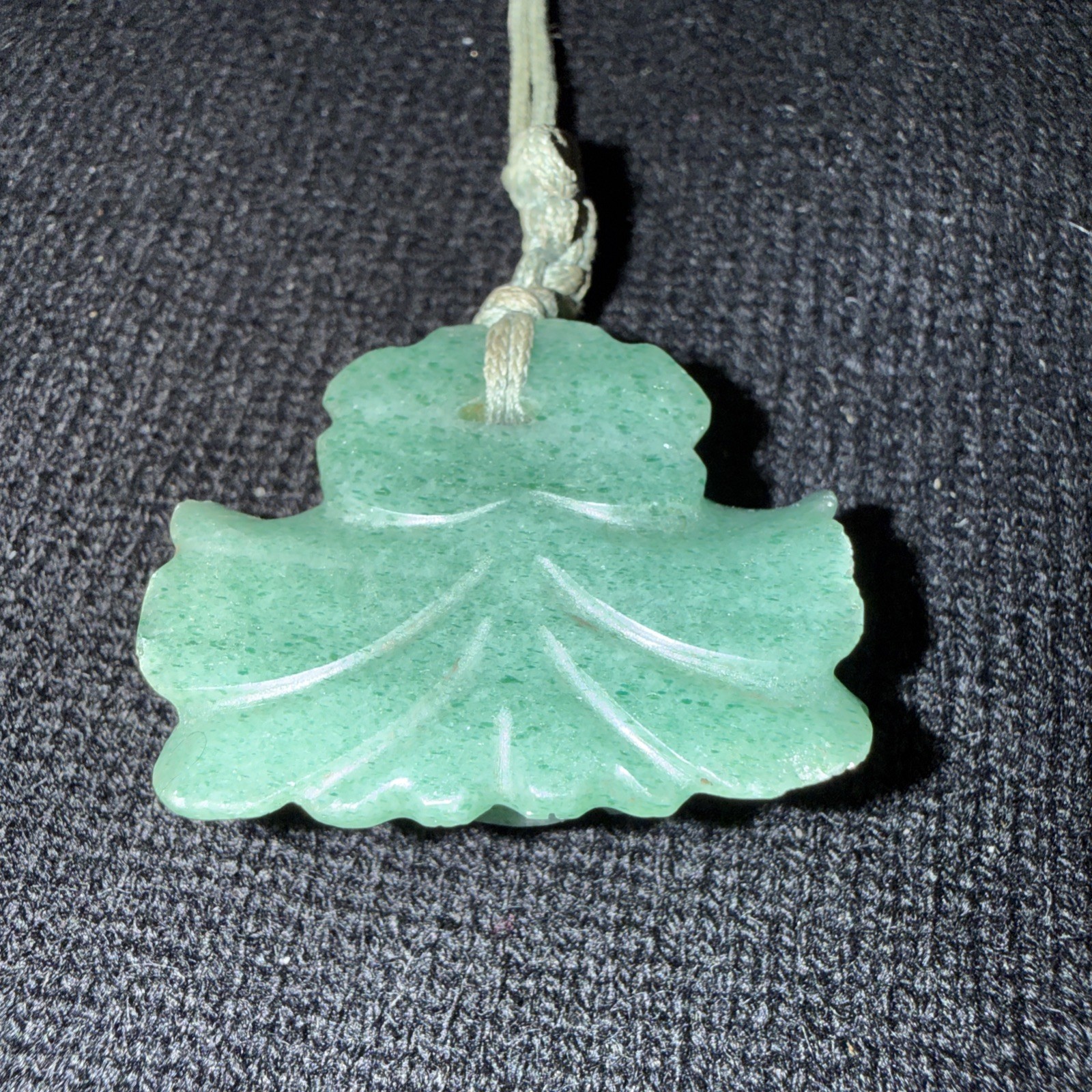 Jade “Flower” Necklace 15in Drop, On Cord.