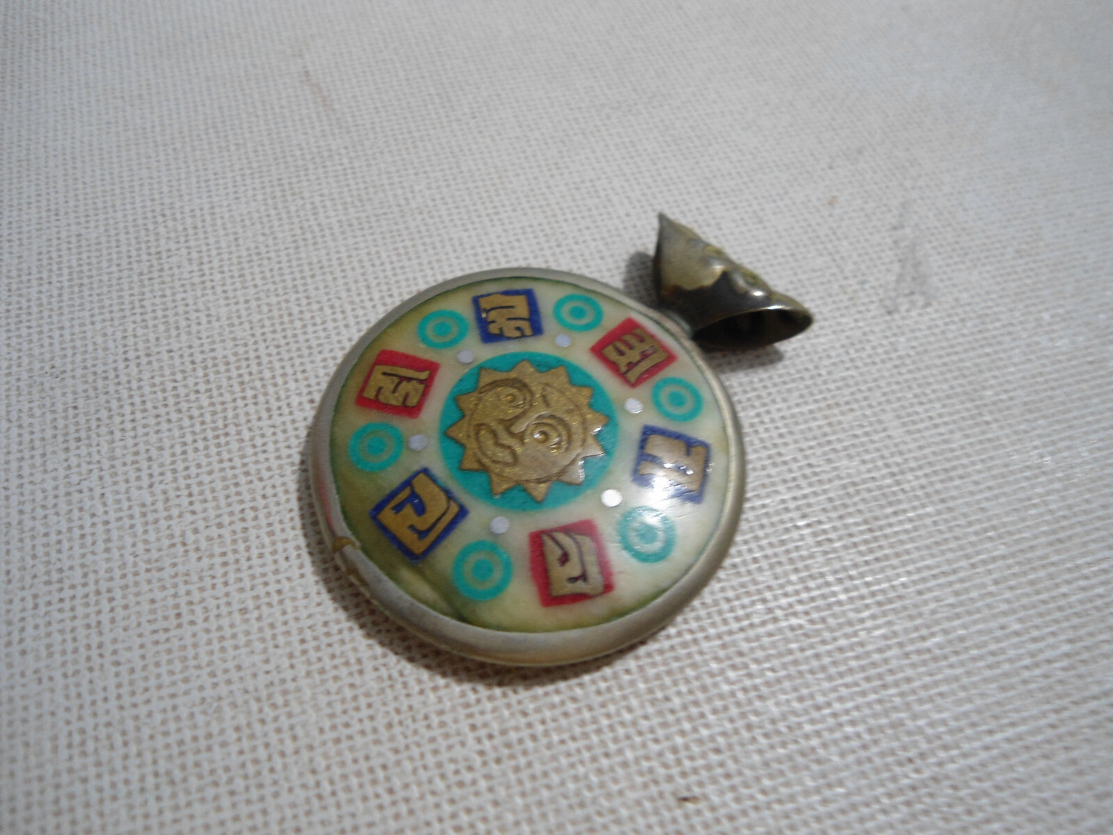 Tibetan Pendant | Tibetan Silver With Bone and Copper  Brass | USED