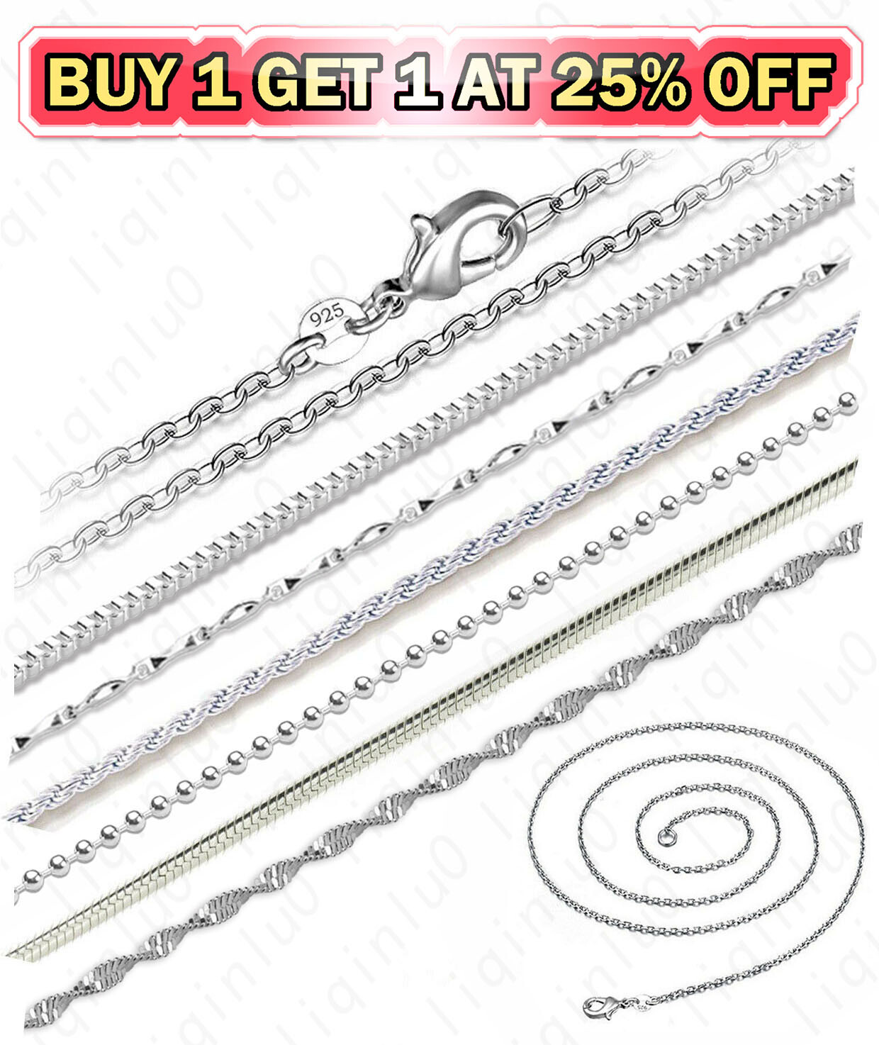 925 Silver Plated Rhinestone Cut Rope Snake Rolo Chain Fashion Necklace 16-24″