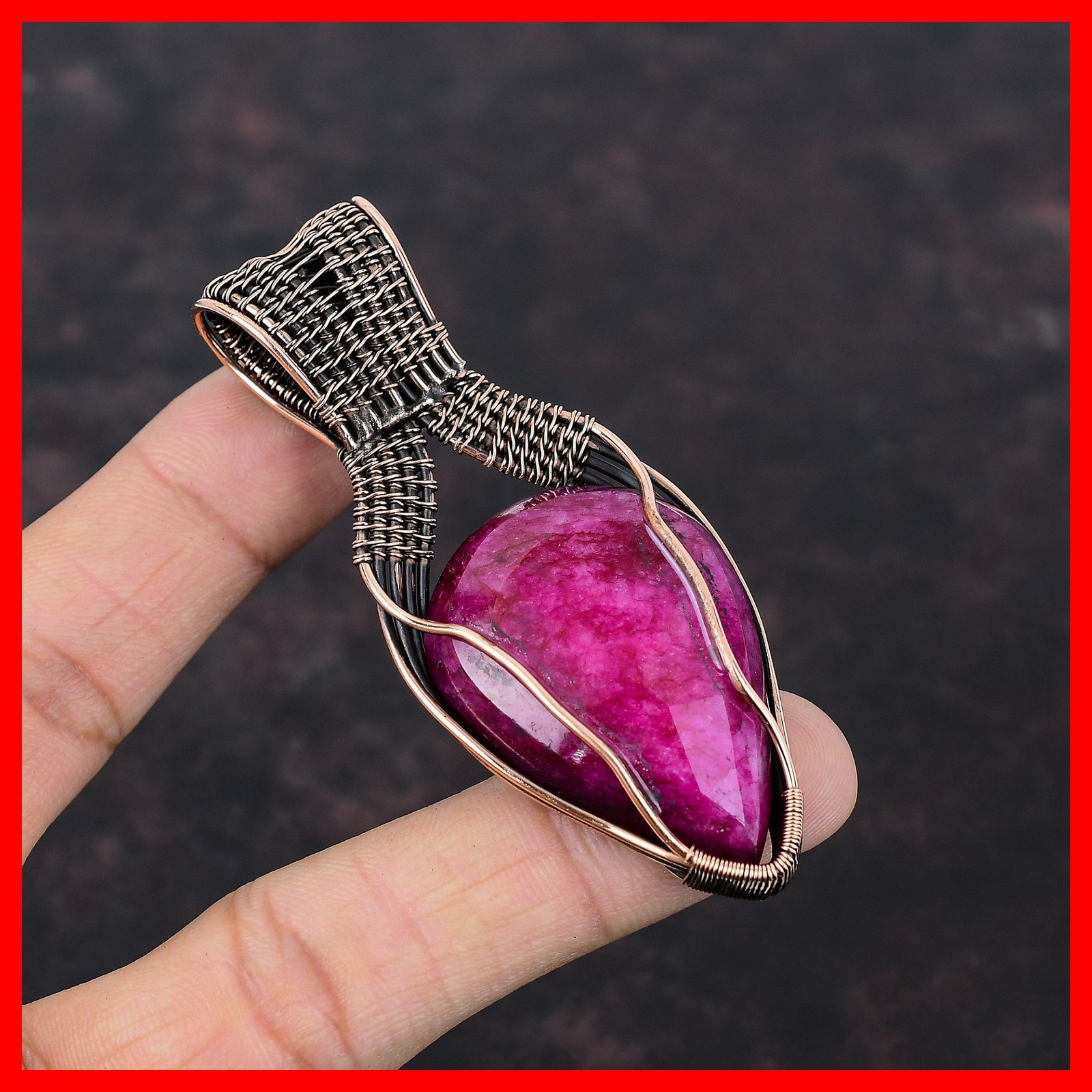 Copper Kashmir Rubi Gemstone Engagement Wire Wrapped Wedding New Pendant Jewelry