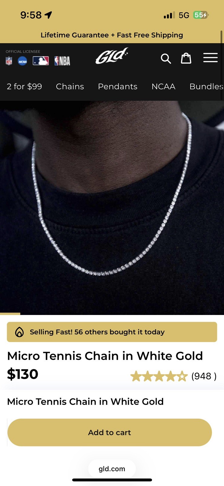 GLD Micro Tennis Necklace 18″ White Gold Metal Tennis Chain