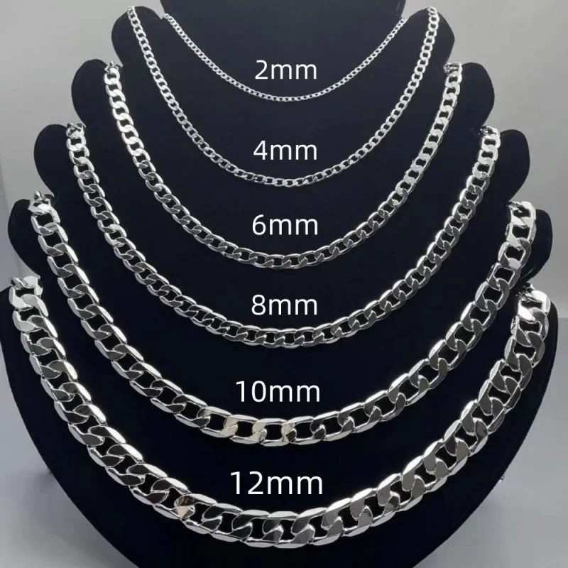 Hot 925 Sterling Solid Silver Sideways Chain Women Men Necklace Jewelry Gift