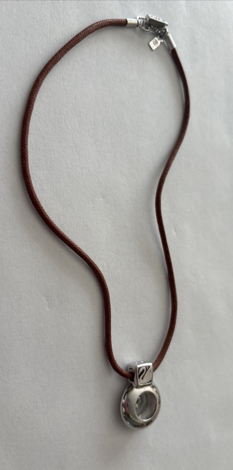Swarovski Crystal Clear Pendant Necklace Leather Brown Cord Boho Chocker