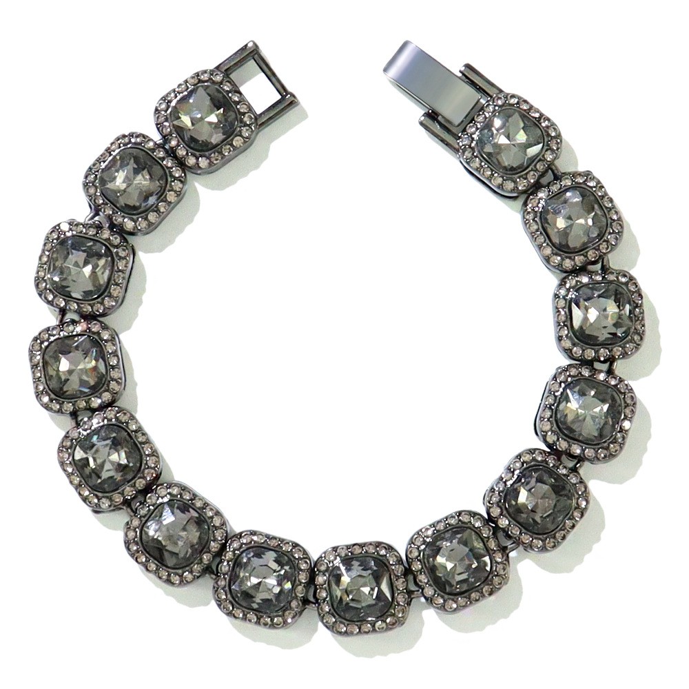 Gunmetal Gray Squar Tennis Jewelry Stainless Steel Necklace Bracelet Unisex Kit