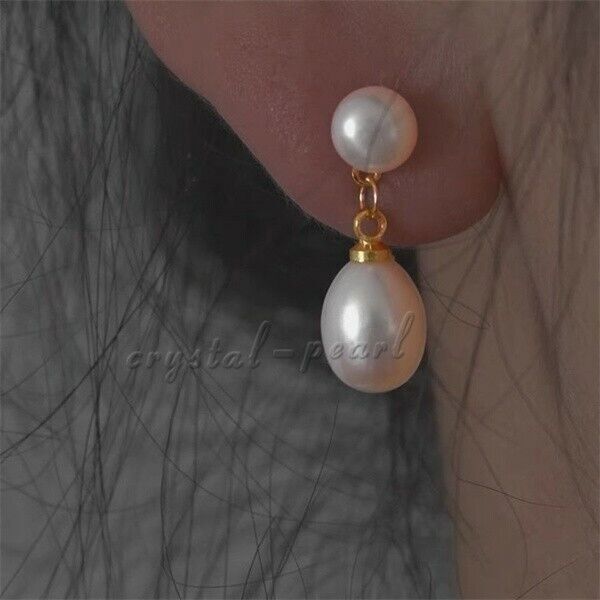 Genuine AAA Natural South Sea White Pearl Dangle Earrings 14k Yelllow Gold P