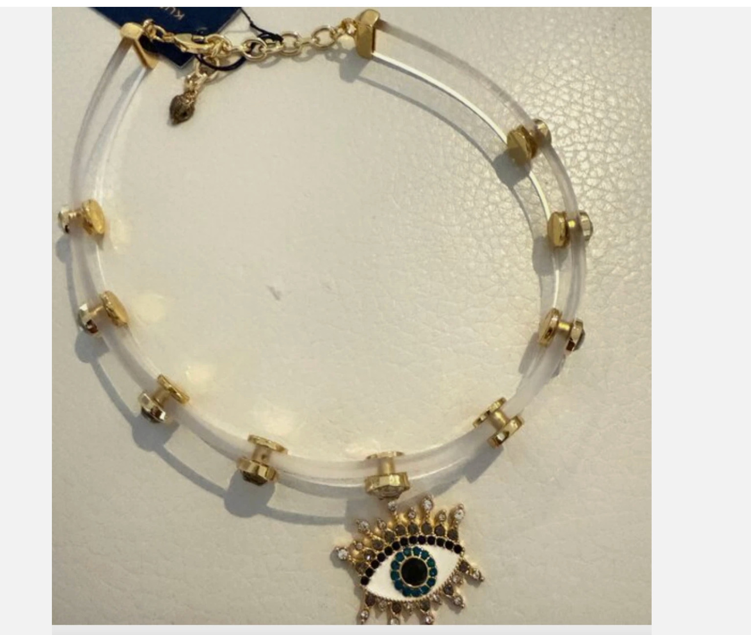NWT Kurt Geiger London Clear Jelly Crystal Pavé Evil Eye Choker Necklace 15”