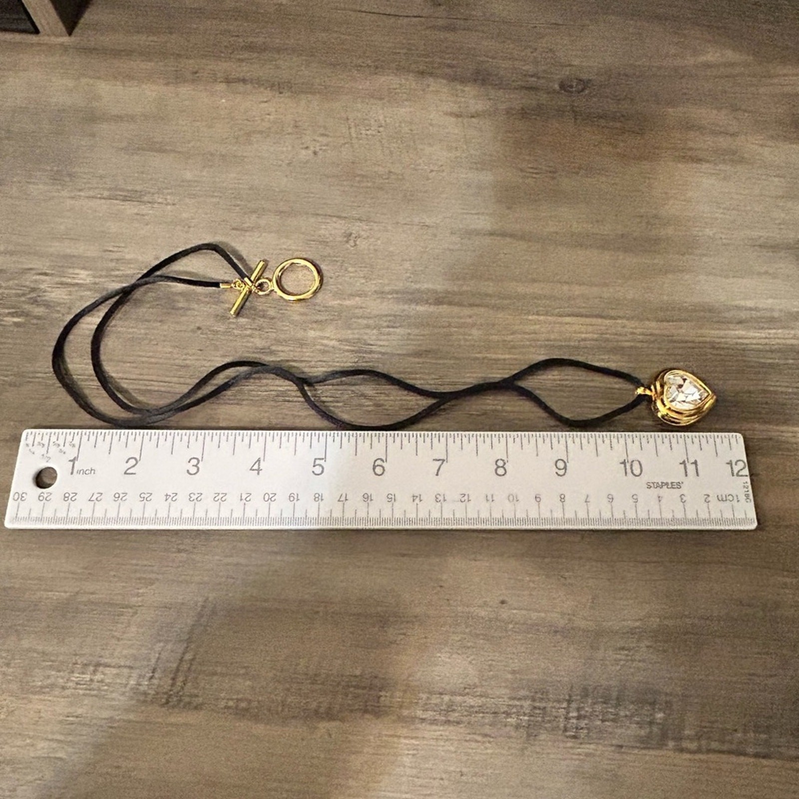 Rare Escada Modern Gold Plated Heart Crystal Pendant Necklace Black Cord #G016