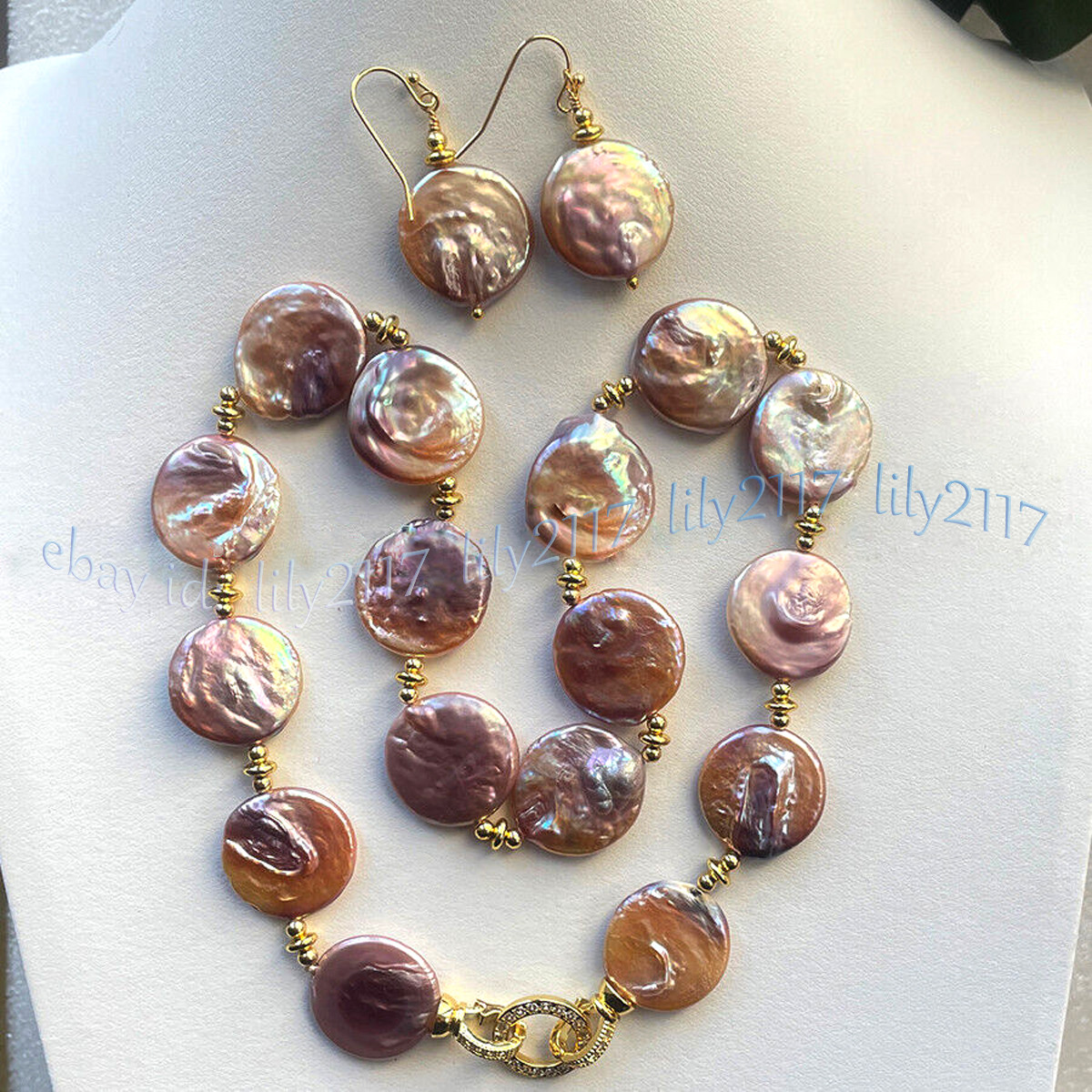 Huge 18-20mm Natural Multicolor Freshwater Flat Coin Pearl Necklace Earrings Set
