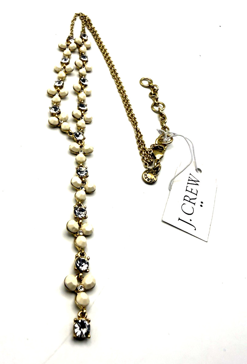NWT J. Crew 25″ Crystal Clover Y Drop Necklace