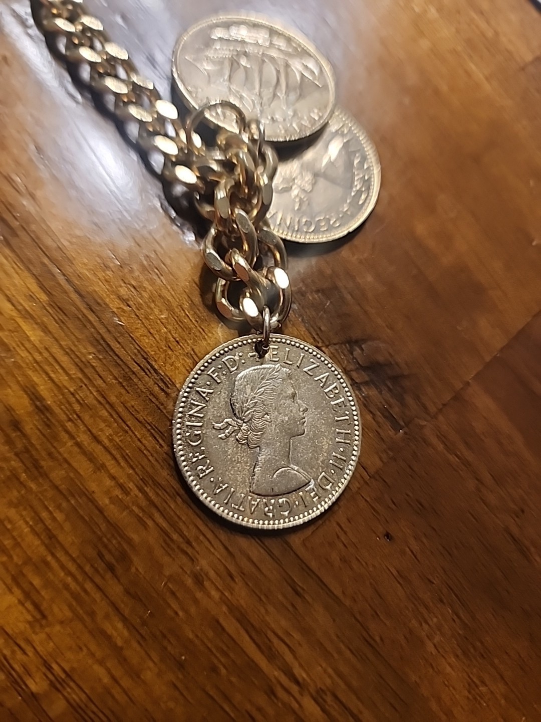 HALF PENNY COIN GREAT BRITAIN CHARM BRACELET LINK CHAIN 1967 6.5″