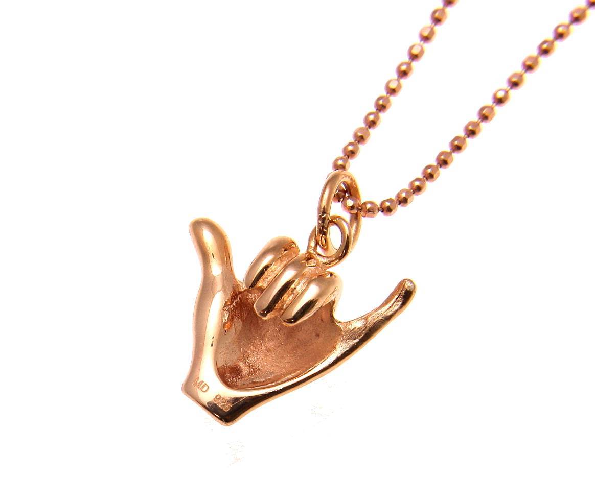 ROSE GOLD PLATED SILVER 925 HAWAIIAN “SHAKA” HANG LOOSE PENDANT 12MM-19MM