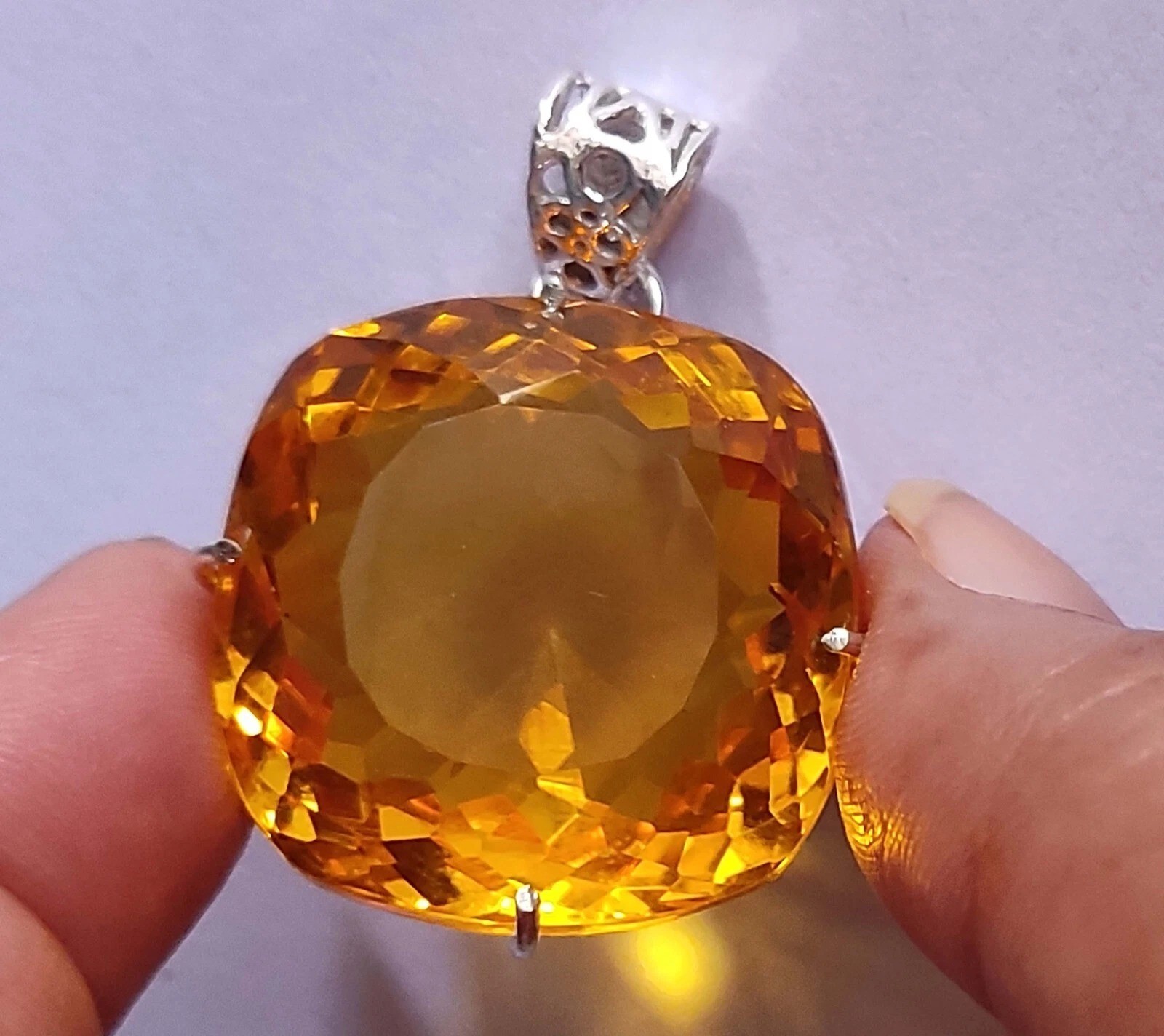 Natural 925 Solid Silver Pendant Yellow Color Cushion 95 Ct+ Loose Gemstone