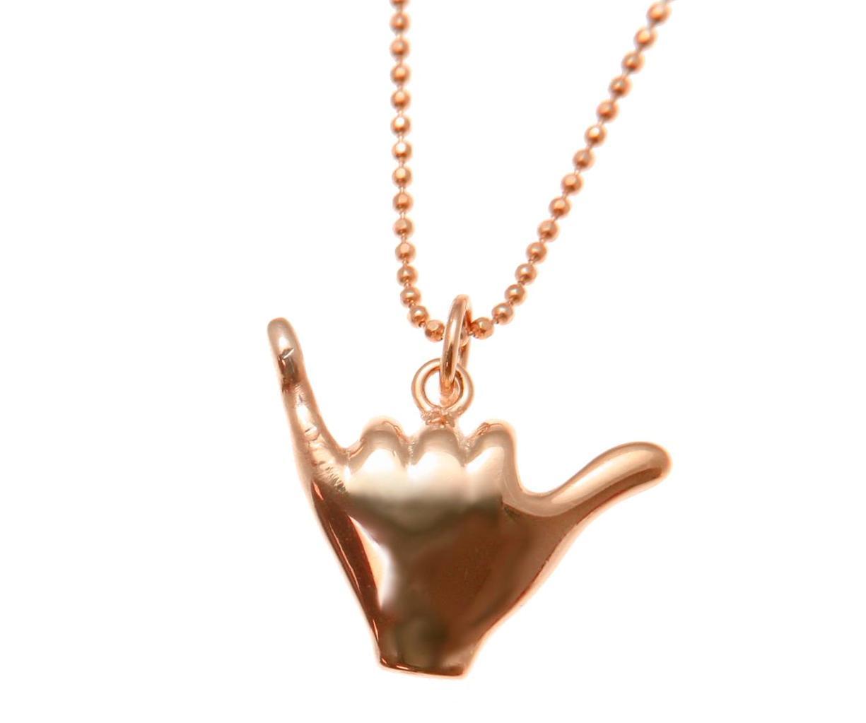 ROSE GOLD PLATED SILVER 925 HAWAIIAN “SHAKA” HANG LOOSE PENDANT 12MM-19MM