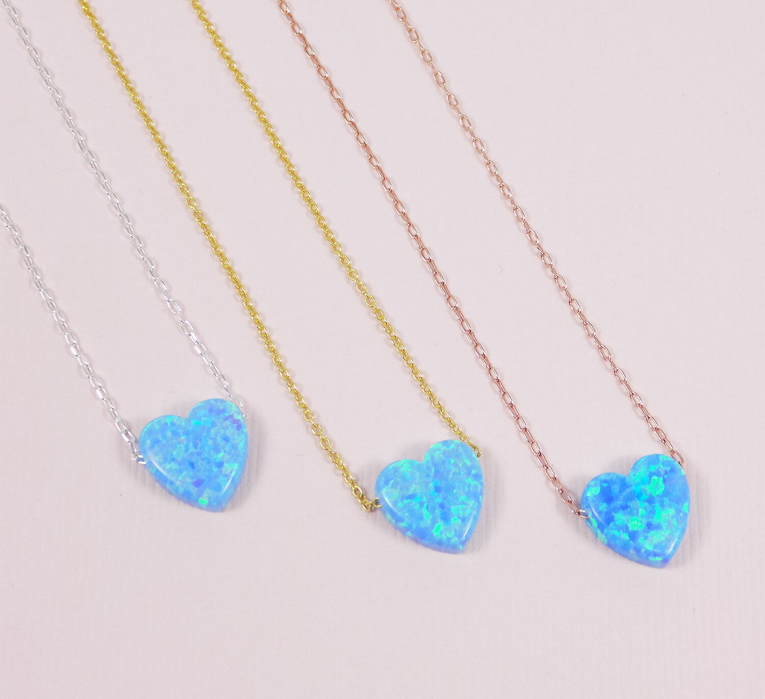 Heart Necklace Pendant Lab Created Opal 925 Sterling Silver Chain