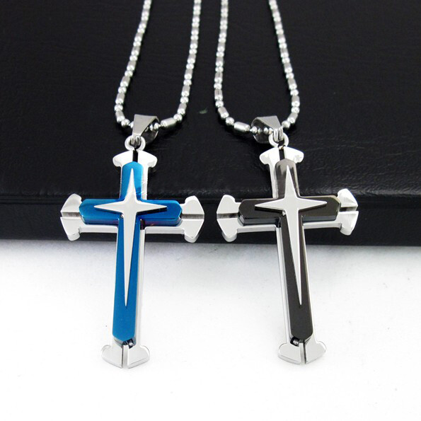 Boys Mens Fasion Stainless Steel Vintage Cross Pendant Necklace Pendant Chain