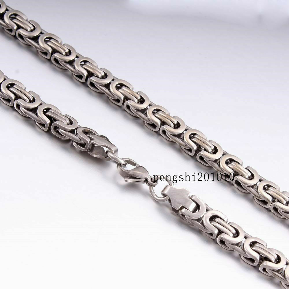 6/8/11MM Silver Tone Byzantine Link Stainless Steel Necklace Boy Mens Chain Gift