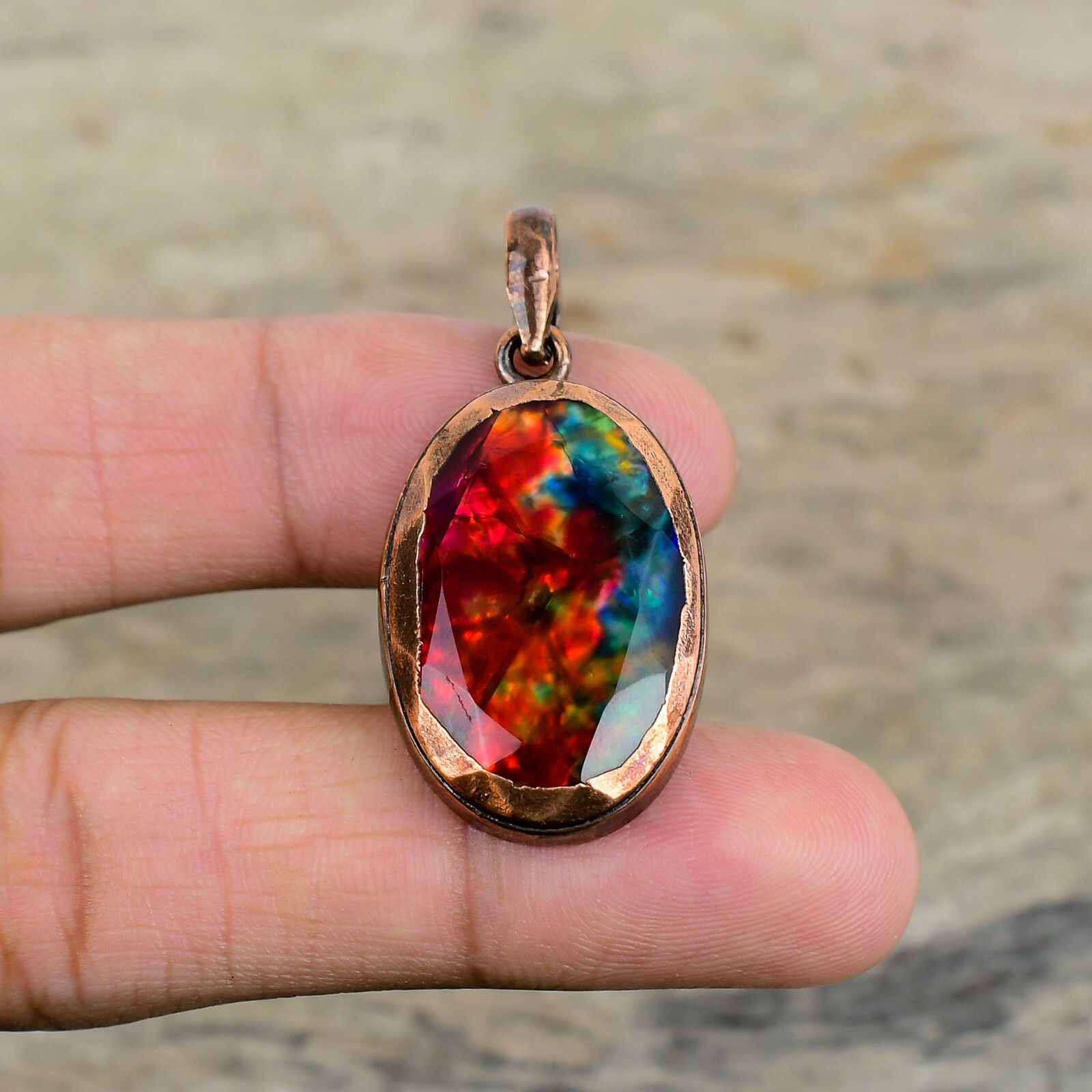 Ammolite Gemstone Jewelry Copper Mother Gift Electroformed Pendant 1.77″